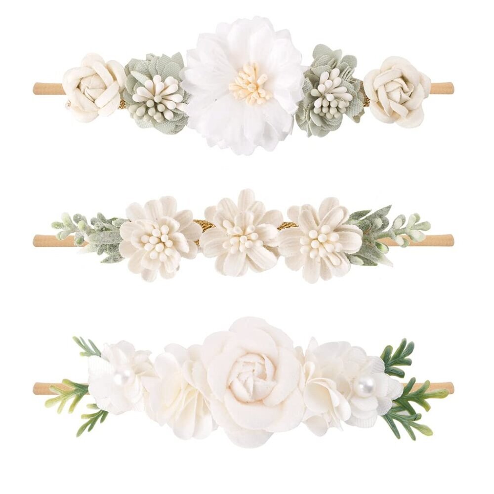 3pcs Baby Girl Flower Headbands, Super Soft & Stretchy Nylon Floral Hairbands fo